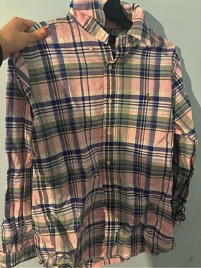 Polo Ralph Lauren Pink & Blue Plaid Button-Down Shirt size medium